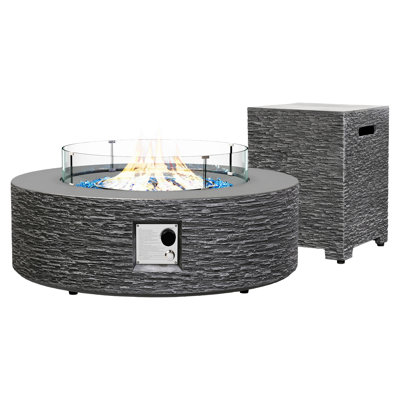  42-Inch Round Magnesium Oxide Gas Fire Pit Table, Includes Tank Cover and Wind Guard