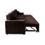 Canapé d'angle convertible contemporain pour salon avec porte-gobelet, méridienne de rangement et coussins assortis, fini chocolat. Style moderne et réversible, espace principal dissimulé.