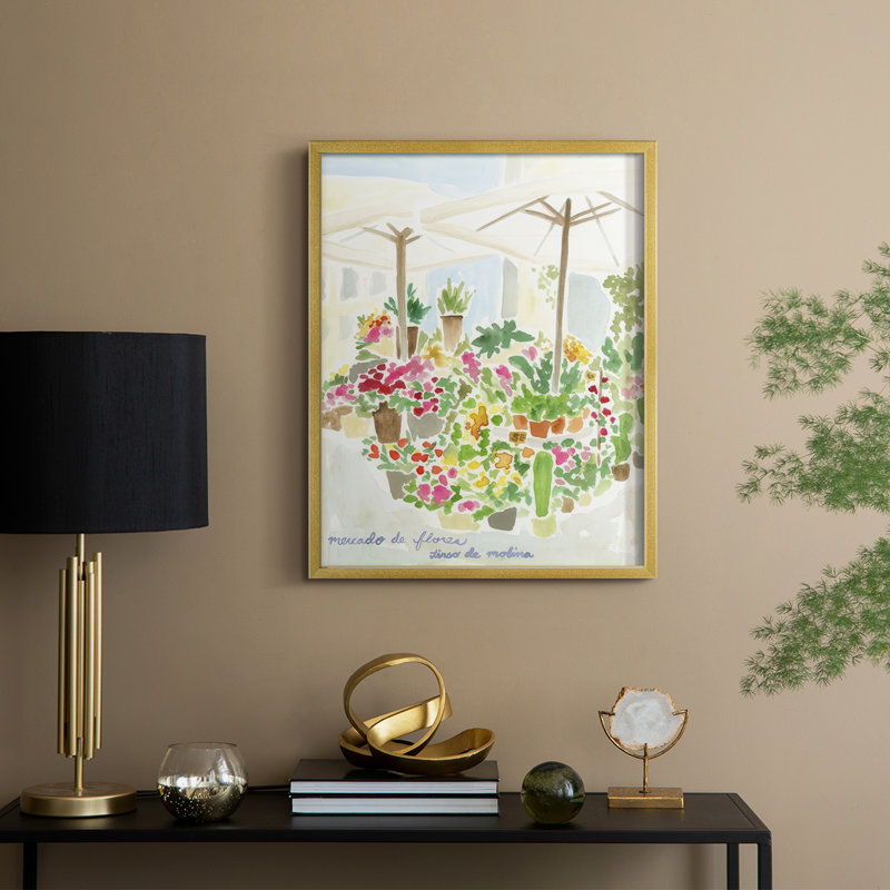 Tirso Flower Market I, reproduction encadrée - bois massif, H 30 po x l 24 po, Or