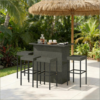 Wicker + Rattan 1 Piece Patio Bar Set Dark Gray