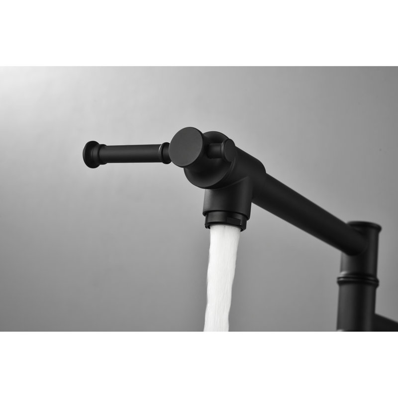 Matte Black Wall Mounted Pot Filler, Brass Faucet With Drip Function And Fingerprint Resistance Double Handle Control Corrosion Prevention