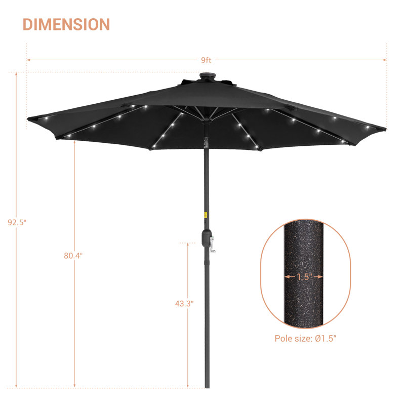 Parasol de marché lumineux 9 pi Kenmore, Noir