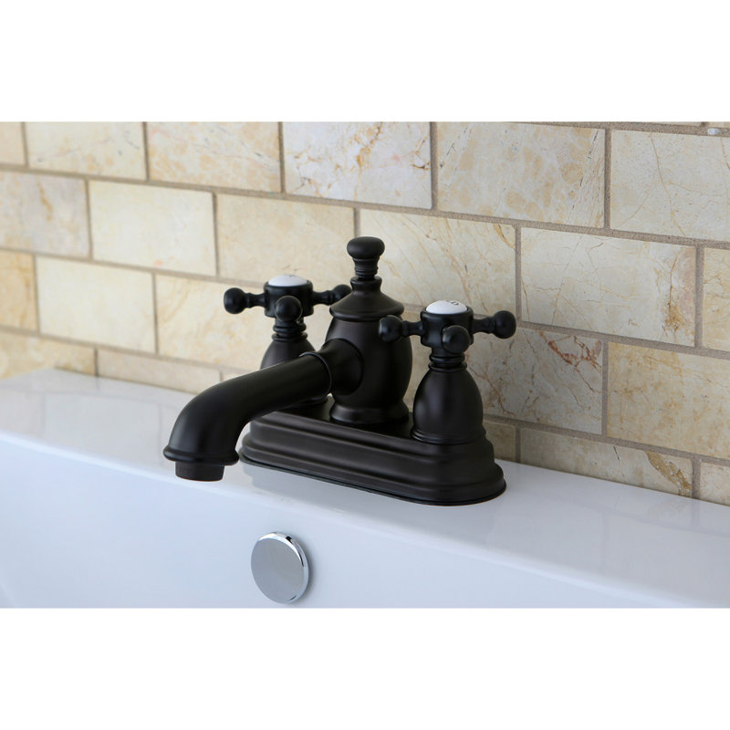 Kingston Brass English Country Two-Handle 3-Hole Deck Mount 4" Centerset Bathroom Faucet with Brass Pop-Up, Oil Rubbed Bronze