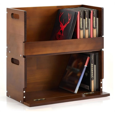 2 Set Wooden DVD Storage Box DVD Storage Shelf Holder Solid Wood Cassette Tape Display Organizer With Carrying Handle For CD, Movie Cases, Each Organizer Can Store Up To 26 Boxes