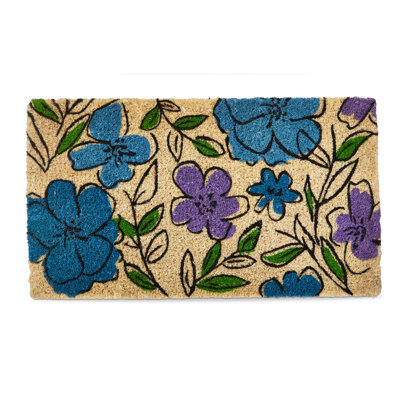 Sketched Flowers Coir Mat Multi Everyday Indoor Outdoor Doormat