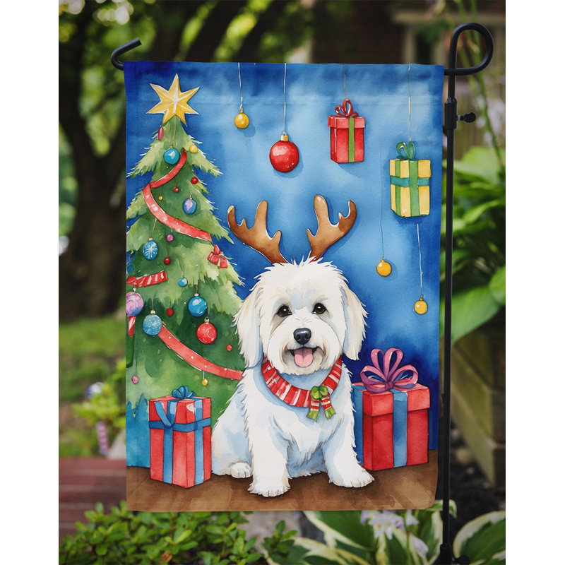 Drapeau de Noël renne de jardin, Coton de Tuléar