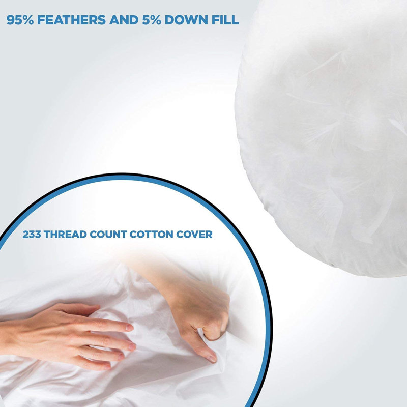 32" Round White Cotton Feather Down Pillow Insert