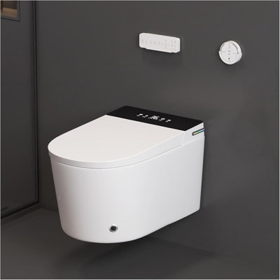 Milner Intelligent Wall-Hung Toilet,One-piece Smart Toilet with Bidet Built in,Heated Seat, Auto Flush, Auto Open and Close, Remote Control,Heated Seat,Air Dryer,White (Include In-Wall Carrier)