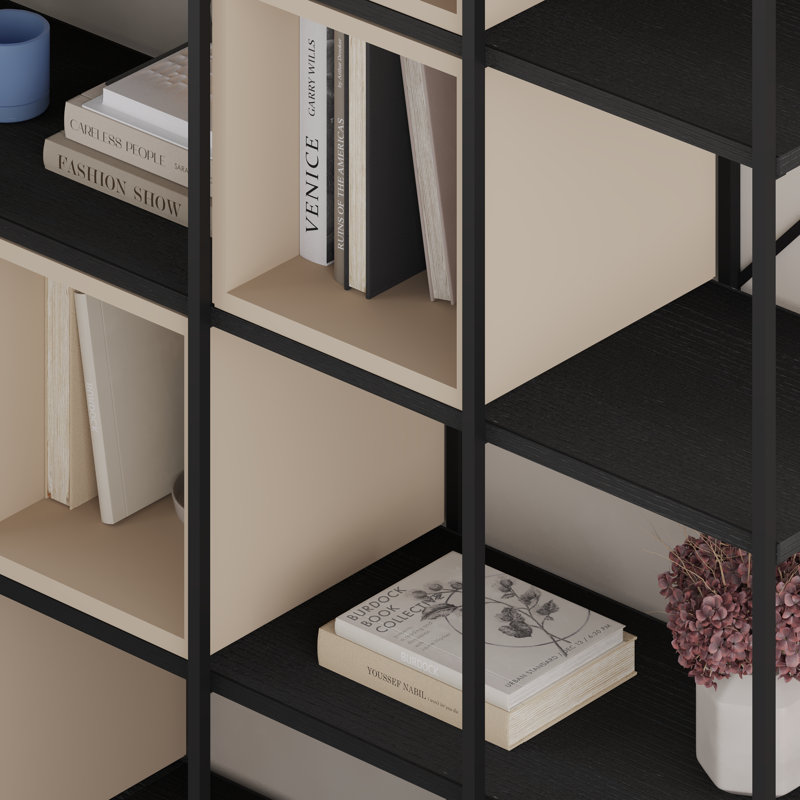 Vale Modern Metal Frame Multi-Purpose Bookshelf & Storage Unit, Black/Sandstone