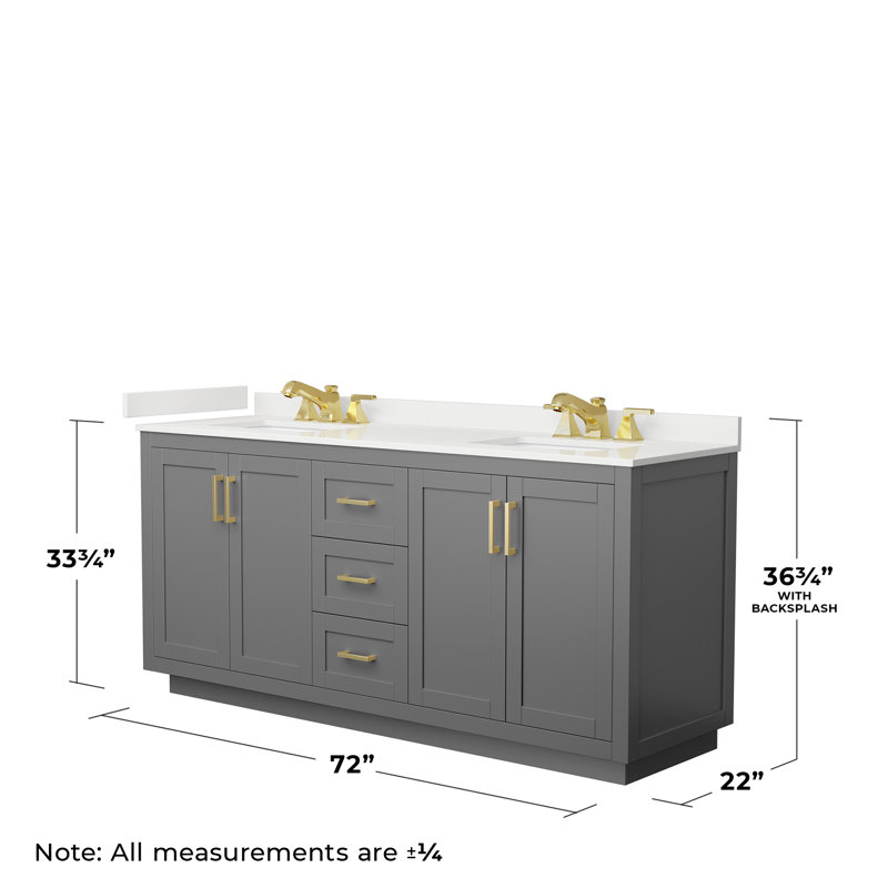 Miranda 72" Freestanding Double Bathroom Vanity with Quartz Top, White Quartz, Dark Gray, Brushed Gold