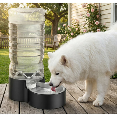 Distributeur d'eau automatique pour chien de 2,5 gallons par gravité, grande ouverture pour faciliter le nettoyage, bol amovible en acier inoxydable, grande capacité pour chats / chiens, abris pour plusieurs animaux