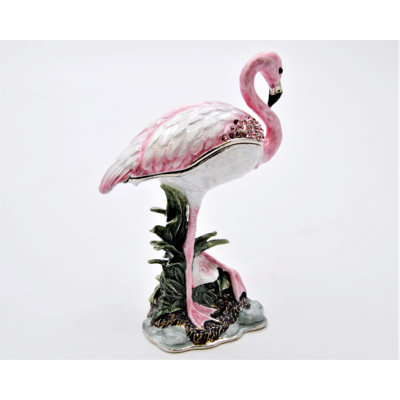 Standing Flamingo Trinket Box with Pink Enamel, Austrian Crystals