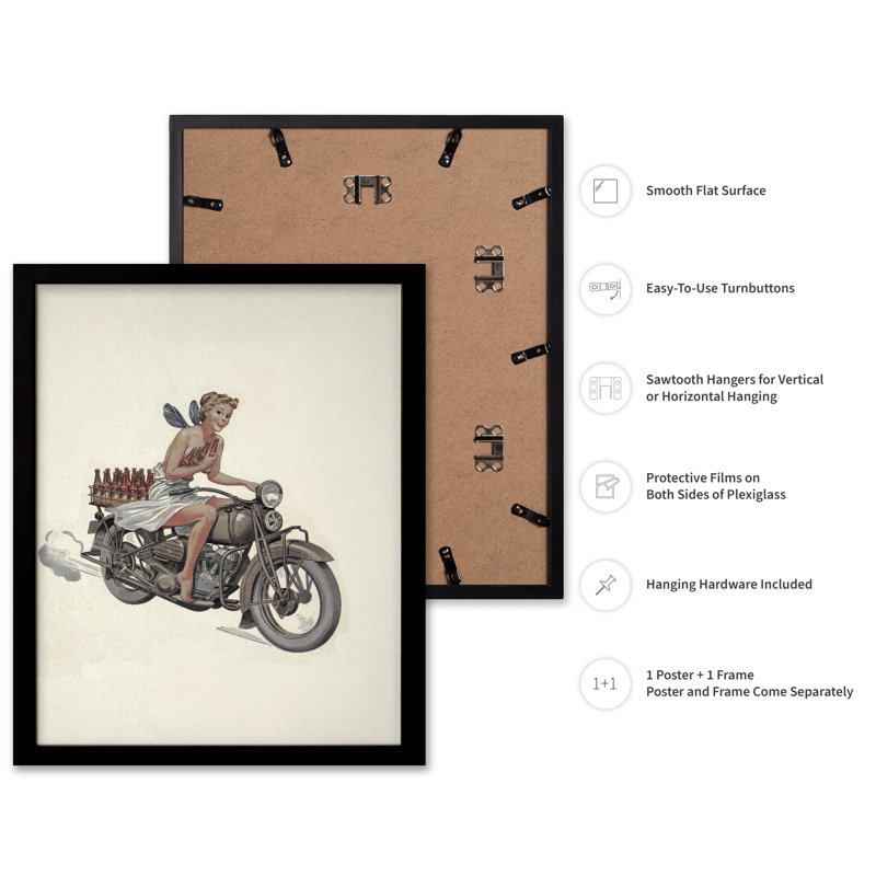 Fée à moto, Cadre noir, Affiche, 11"H x 14"W