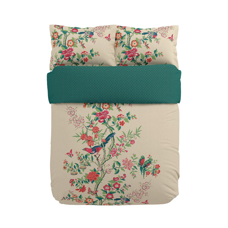 Chinese Magpie Cotton Floral Duvet Cover Set, Super King Duvet Cover + 2 Pillowcases