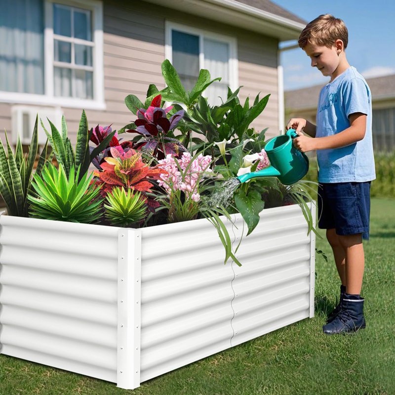 Galvanized Steel Raised Garden Bed Kit – Heavy-Duty 6x3x2FT Rectangular Outdoor Planter Box for Vegetables, Flowers, Herbs (White, 1-Pack)