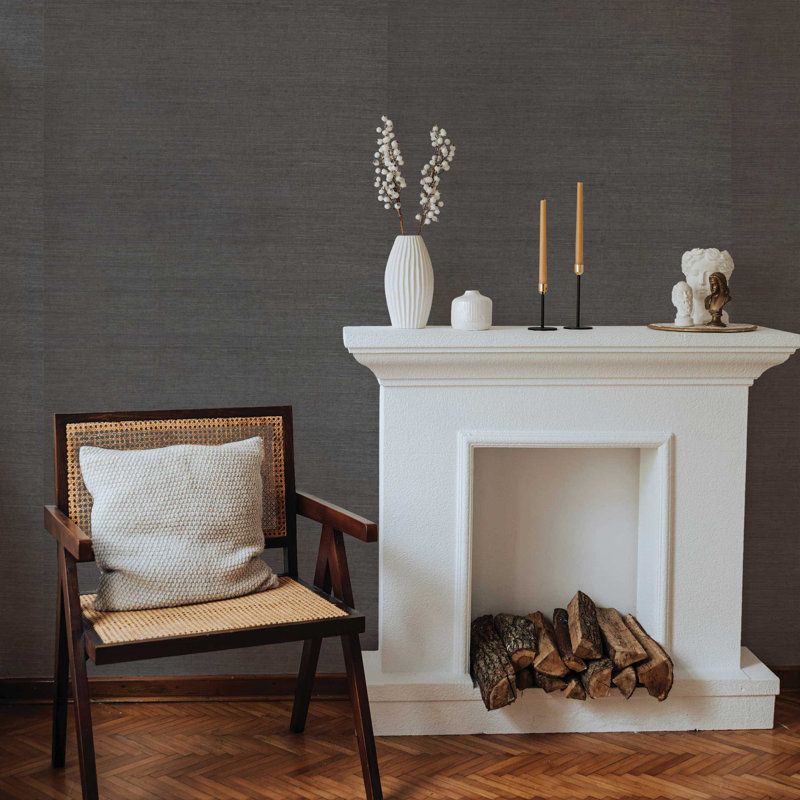 Sisal Monochromatic Authentic Grasscloth Wallpaper, Gray