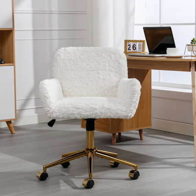 Chaise de chambre beige avec dossier en laine d'alpaga artificielle, base de 320 mm, 40 inclinables, chaise de bureau pivotante rembourrée réglable, velours, pour