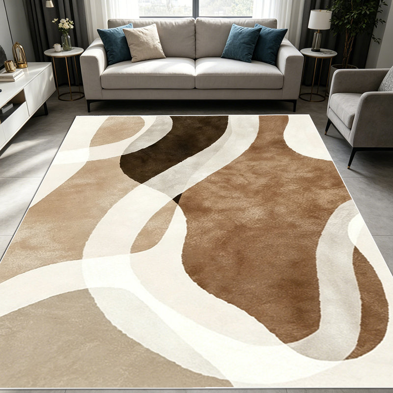 1PC Neutral Tone Abstract Swirl Wavy Line Modern Minimalist area rugs for Living Room, Soft and Comfortable, Suitable for all seasons, easy-to-maintain, machine washable Indoor floor mat, Under Table Farmhouse suitable for dining table, bedroom,