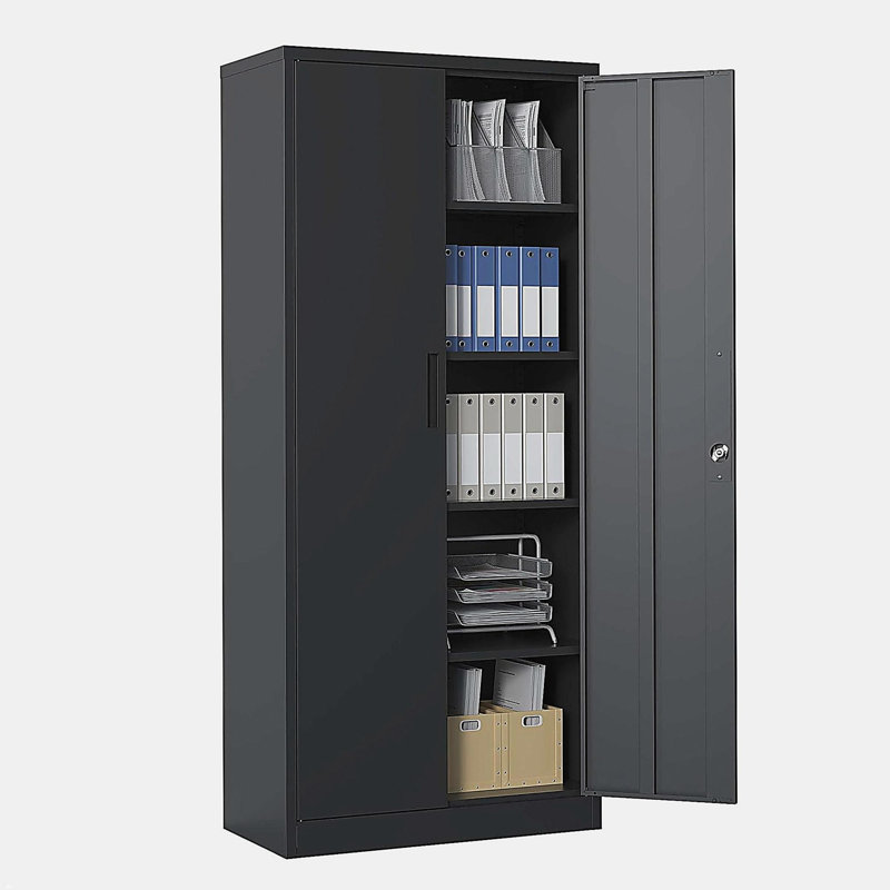 72"H Metal Garage Storage Cabinet, Black Tool Steel Locking Cabinet with Doors and 4 Shelves, Tall Cabinets for Garage Storage Systems Lockable File Cabinet for Home Office, Classroom/Pantry