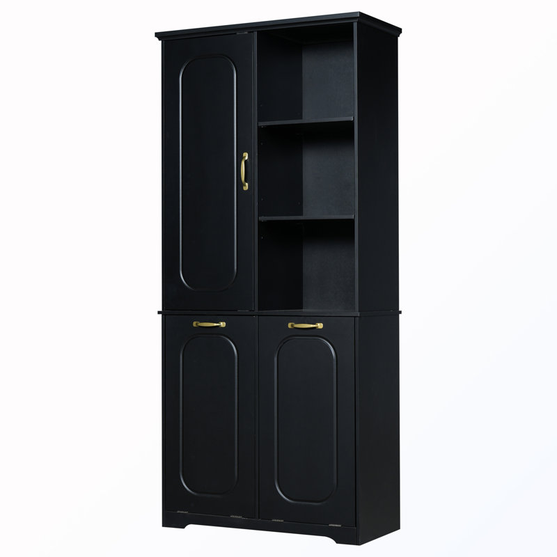 Freestanding Tall Bathroom Storage Cabinet With 2 Tilt-Out Laundry Hampers And Adjustable Shelves, Black