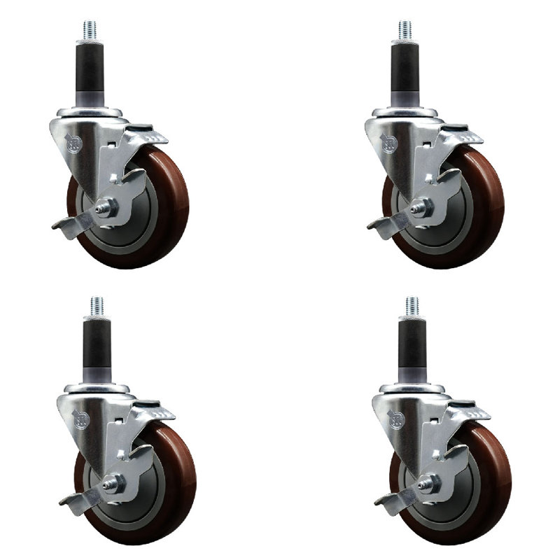 Ensemble de roulettes extensibles en poly pivotant 1-1 / 8 pouces avec frein SCC