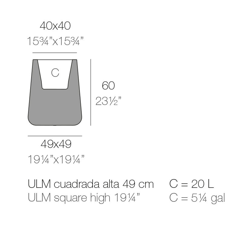 Ulm - High Square Resin Pot Planter - Basic, 23.5" H x 19.25" W x 19.25" D, White