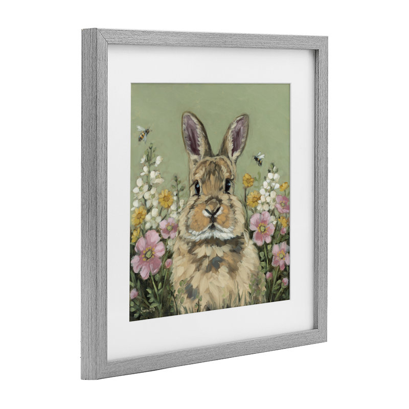 «Spring Abloom Rabbit», reproduction sous verre encadrée, design par Sara G. Designs, Cadre de ferme gris, H 13 po x l 13 po