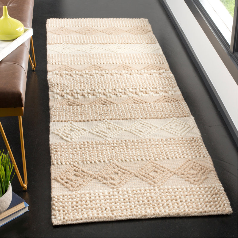 Winchester Geometric Hand-Woven Flatweave Wool/Cotton Beige/Ivory Area Rug, Runner 2'3" x 6'