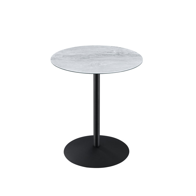 Table de bout 17,5 po, ornement texturé gris marbré, impression 3D, base en acier, marbre massif et compact