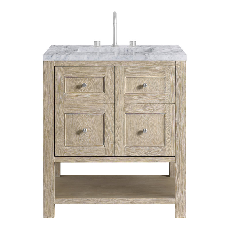 Breckenridge 30'' Single Bathroom Vanity with Top, Carrara White, Whitewashed Oak, 8" Widespread