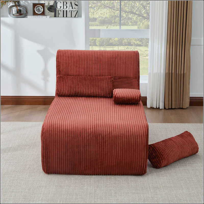 Méridienne de salon 34,2 po, Velours côtelé rouge, Rouge