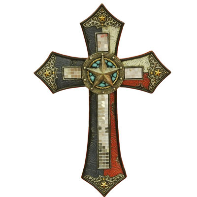 Ornate Texas Flag Lone Star with Tile Accent Cross Wall Décor