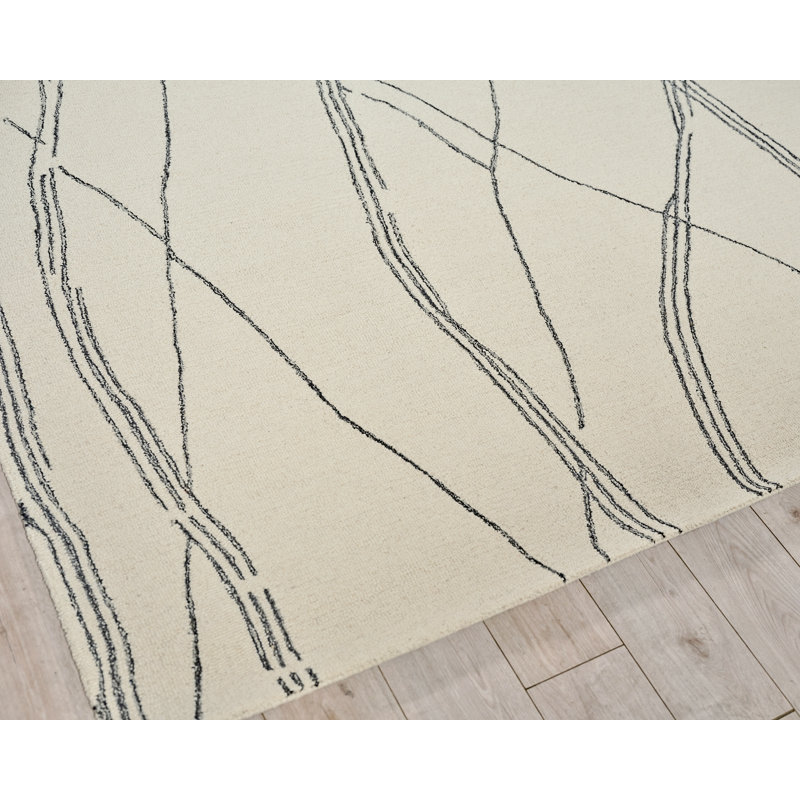 Tangiers Hand Tufted Wool Area Rug in Ivory/Black, Rectangle 14' x 18'