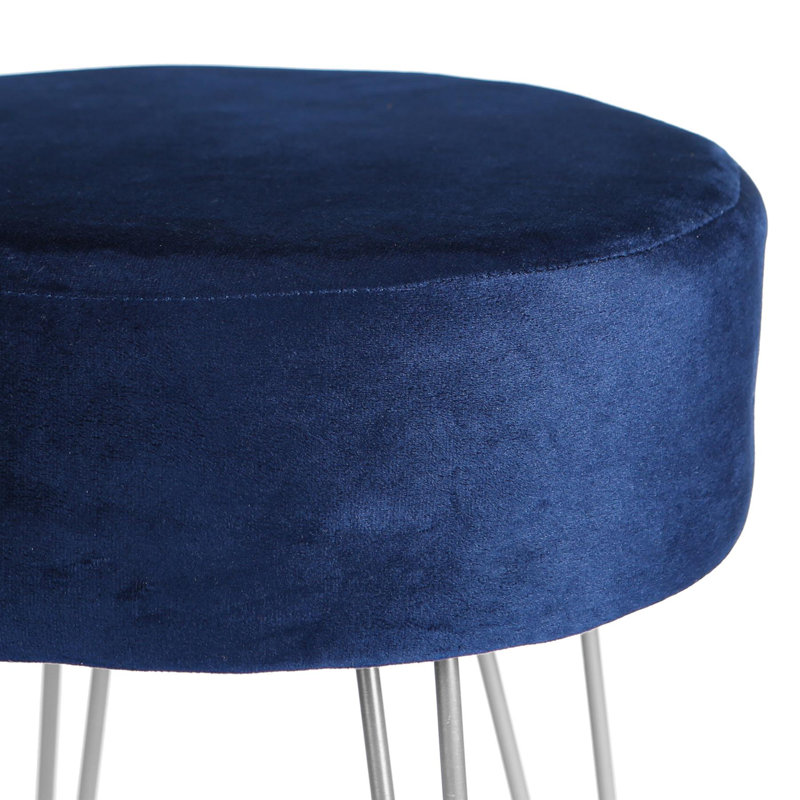 Harbour Housewares Round Velvet Footstool, Silver, Blue