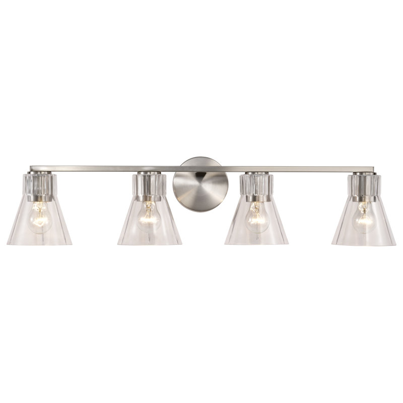Spruill - coiffeuse - verre transparent, Nickel brossé, 33,25 po de largeur, Quatre lumières