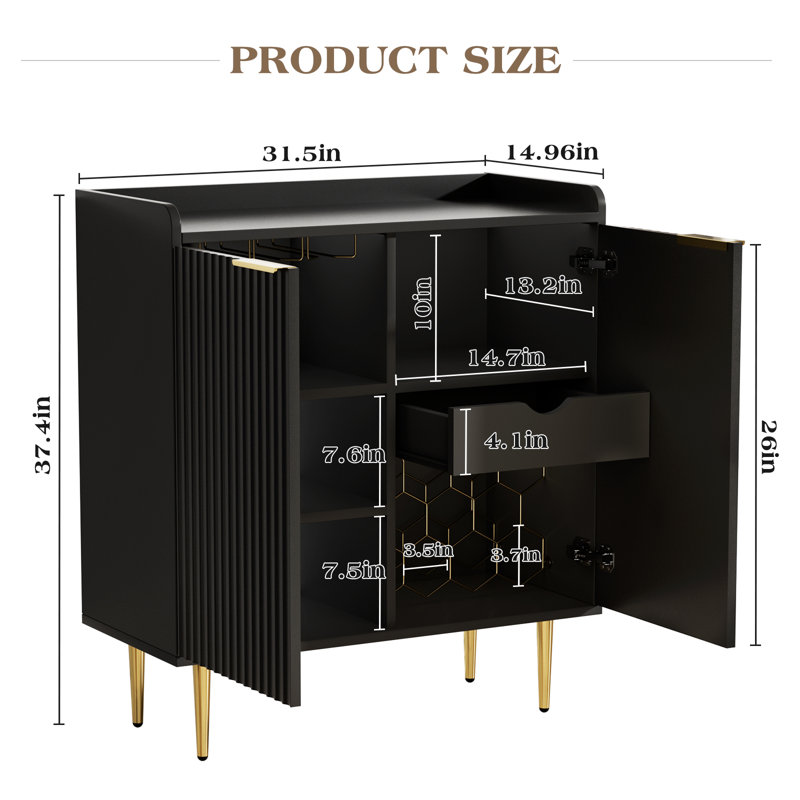Buffet Farmhouse, buffet multifonctionnel avec rangement, Noir