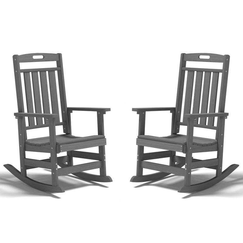 Set of 2 HDPE Rocking Chairs – All-Weather Heavy-Duty Patio Rockers with High Back for Porch, Lawn & Garden Comfort, Gray