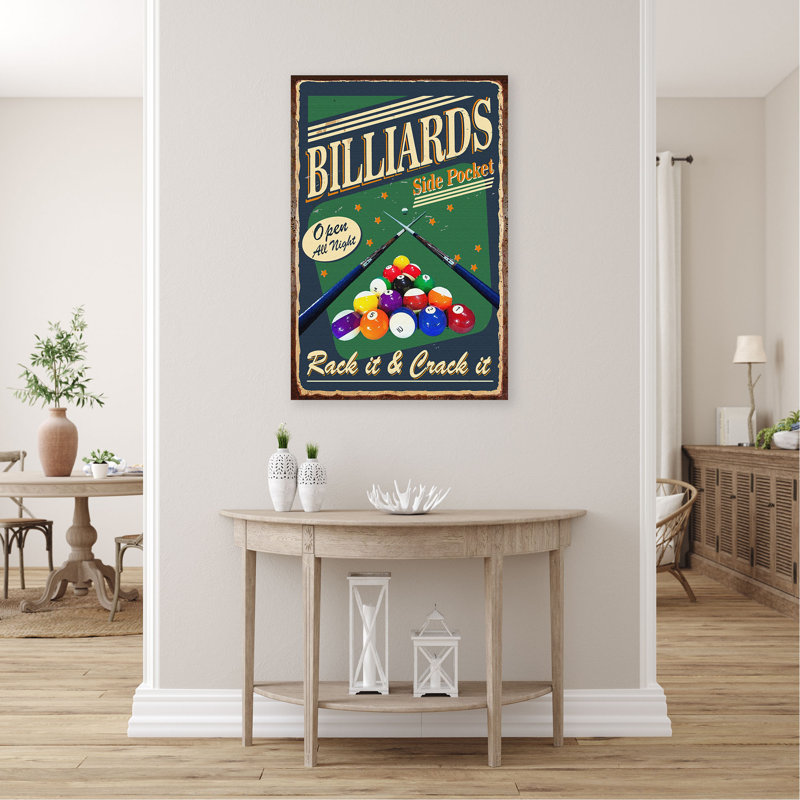 Colorful Billiard Balls On Green And Blue Background - Rack It And Crack It - 1 Piece Rectangle Graphic Art Print On Wrapped Canvas