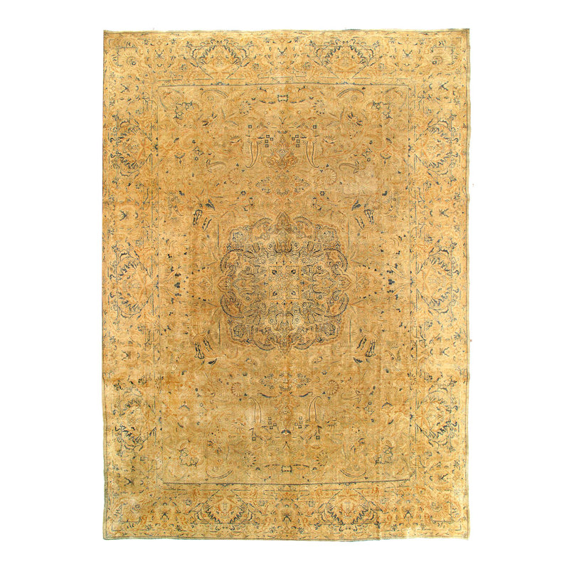 Tapis unique beige / brun de 9 pi 7 po x 13 pi 8 po One-of-a-Kind Antique