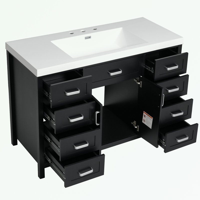 Bathroom Vanity with Sink, 2 Doors and 8 Drawers, Black