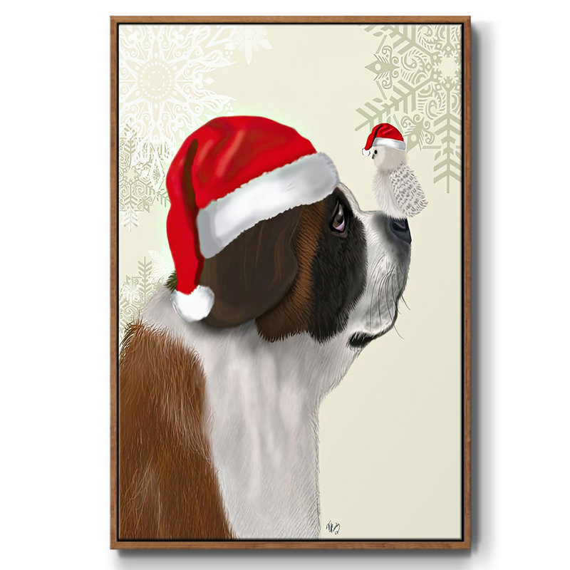 Noël Saint-Bernard et hibou moelleux, H 25 po x l 17 po x P 1,5 po, Noyer