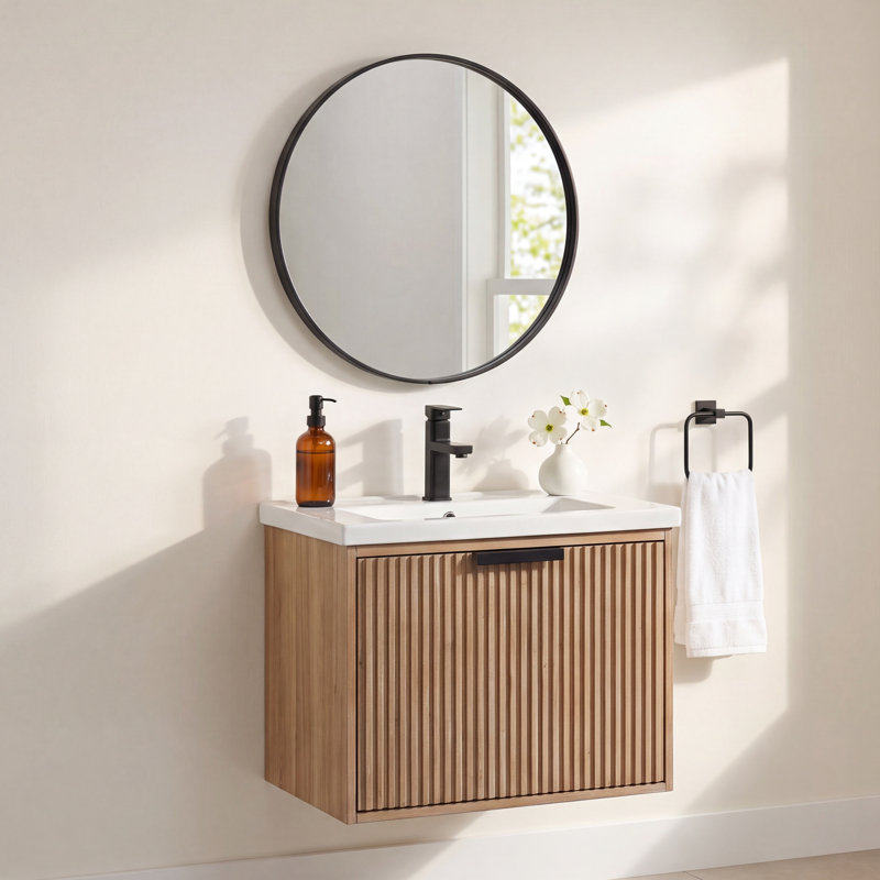Anelie 24" Wall-Mounted Single Bathroom Vanity Set, Weathered Fir, Matte Black