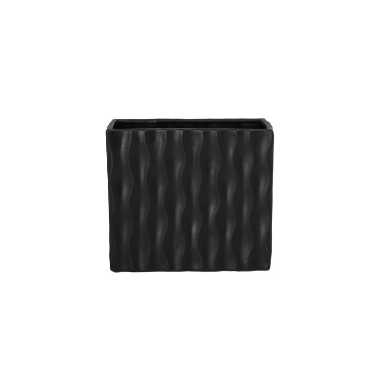 Vase rectangulaire en céramique au fini mat, H 5,5 po x l 5,5 po x P 5,75 po, Noir, noir, noir, noir