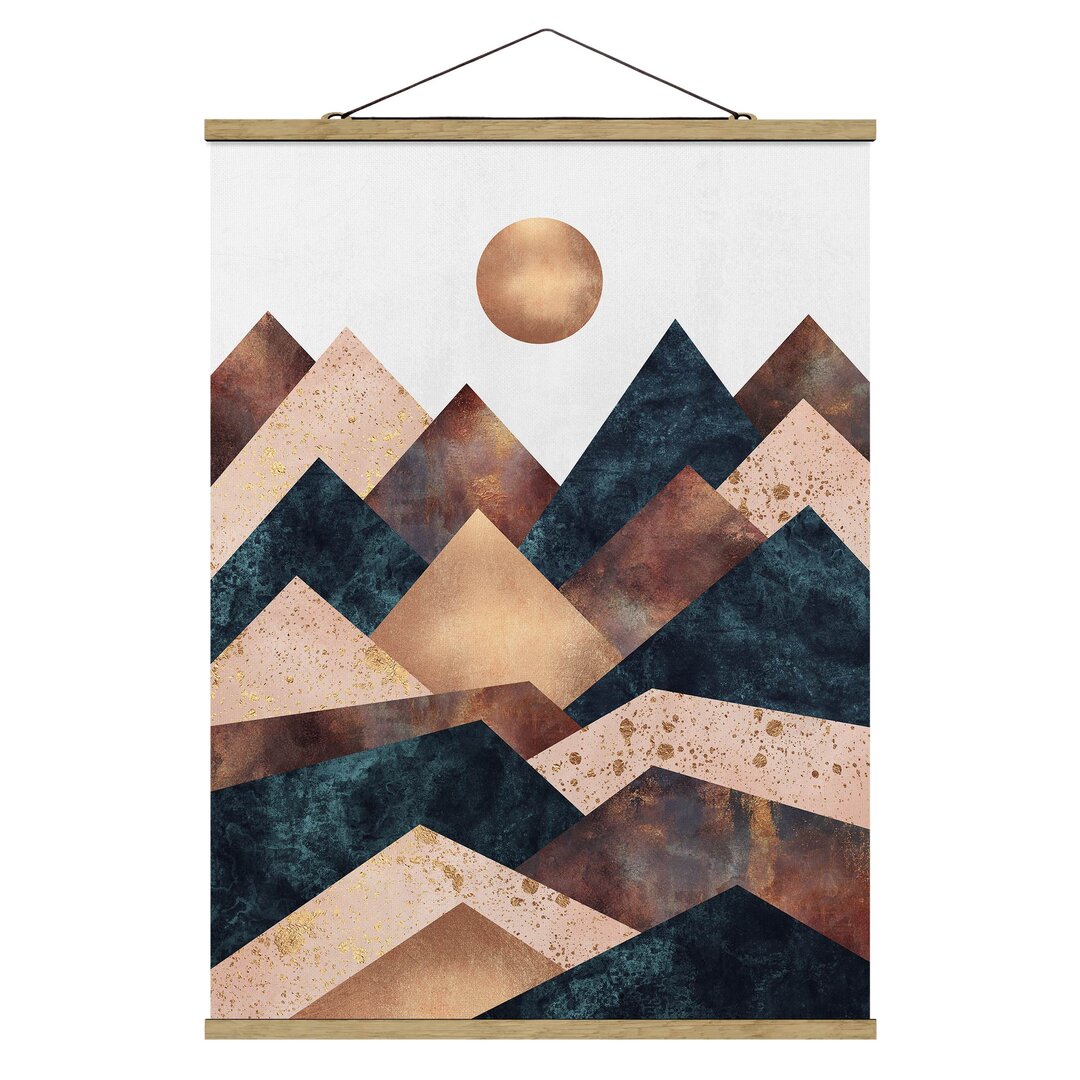 Grafikdruck Geometric Mountains Bronze von Elisabeth Fredriksson