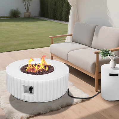 Table de foyer d'extérieur ronde 36 po 50000 BTU avec couvercle de réservoir de propane et couvercle en acier, 36 po, blanc
