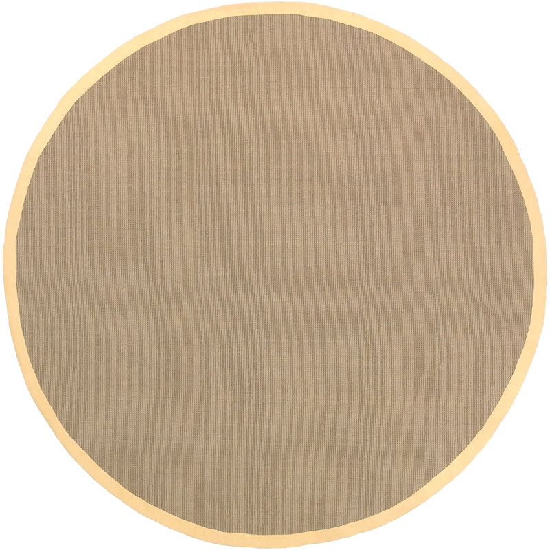 Wroblewski Authentic Hand-Woven Handmade Jute & Sisal Yellow & Brown Border Area Rug, Round 7'9", Brown/Yellow