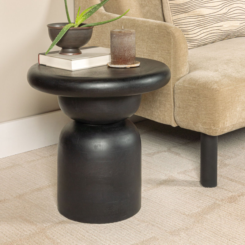 Round Mango Wood Accent Table, Black