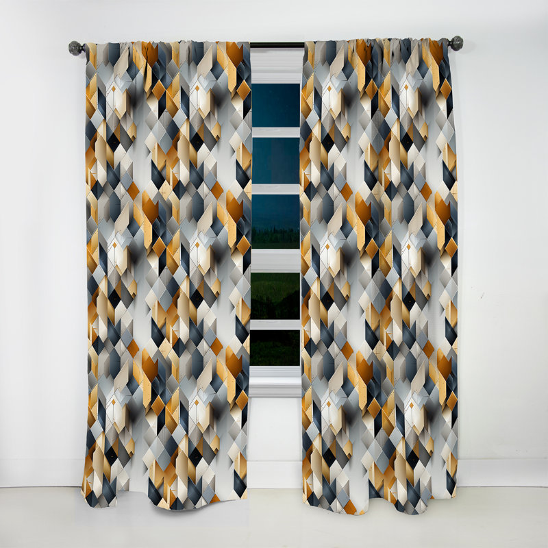 Grey Hexagons Dreams III - Abstract Curtain - Velvet Room Darkening - 1 Panel, 52" W x 63" L