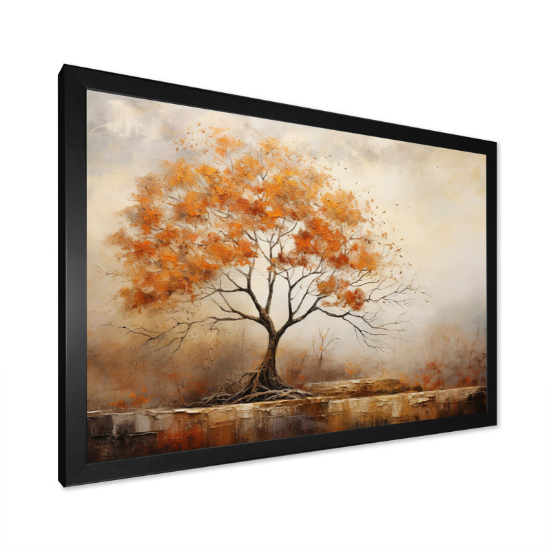 Minimalism Oak Tree Shimmering Autumn I - Floral Canvas Art Print, H 34 po x l 44 po x P 1,5 po, Cadre simple noir