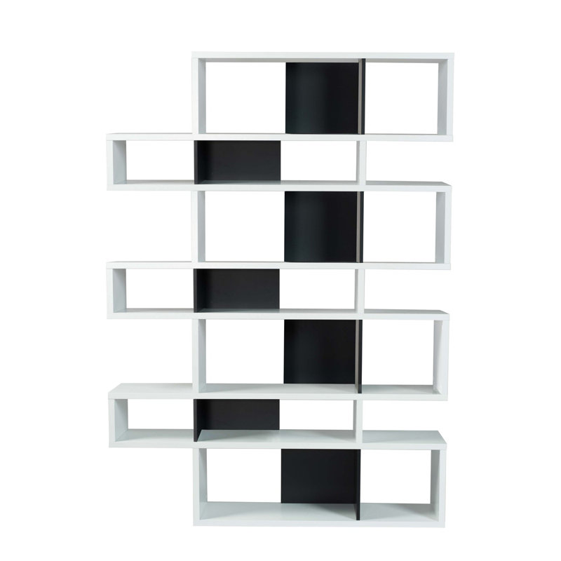 Shella 220cm H x 156cm W Geometric Bookcase, White / Matt Black